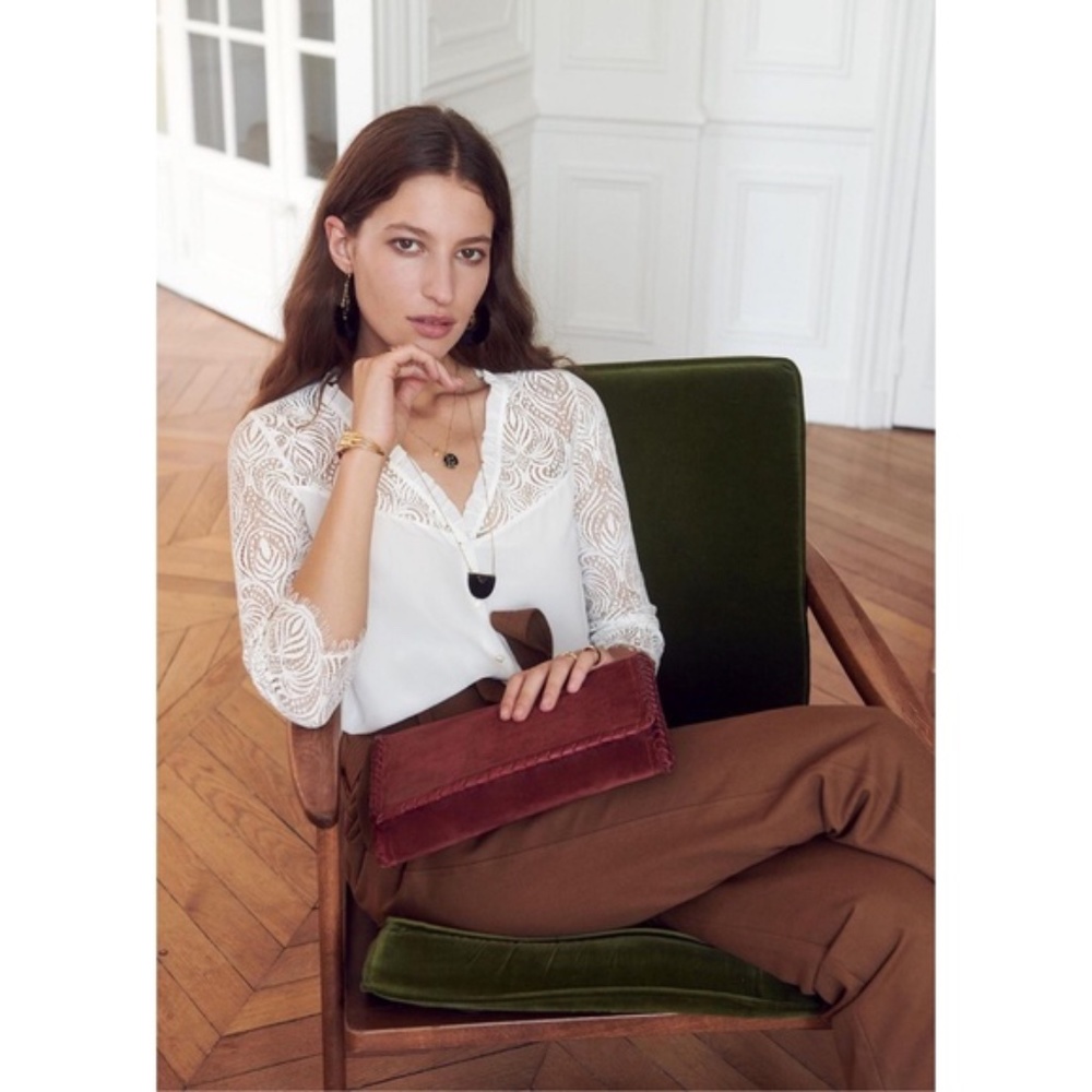 Sézane White Blouse with Lace Sleeves SZ FR36/US4